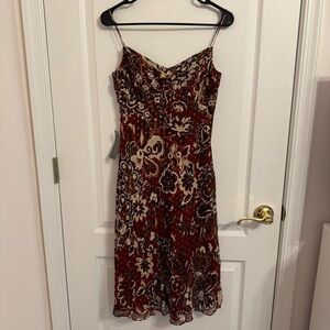 New Ann Taylor Silk Chiffon Burgundy Red and White Sundress NWT